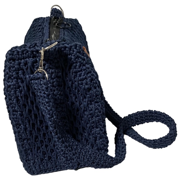 Handmade Blue Crochet Sling Handbag - Picture 3 of 7